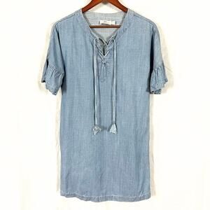 Vineyard Vines Women's Chambray Flutter Sleeve Lace Up Dress sz 0